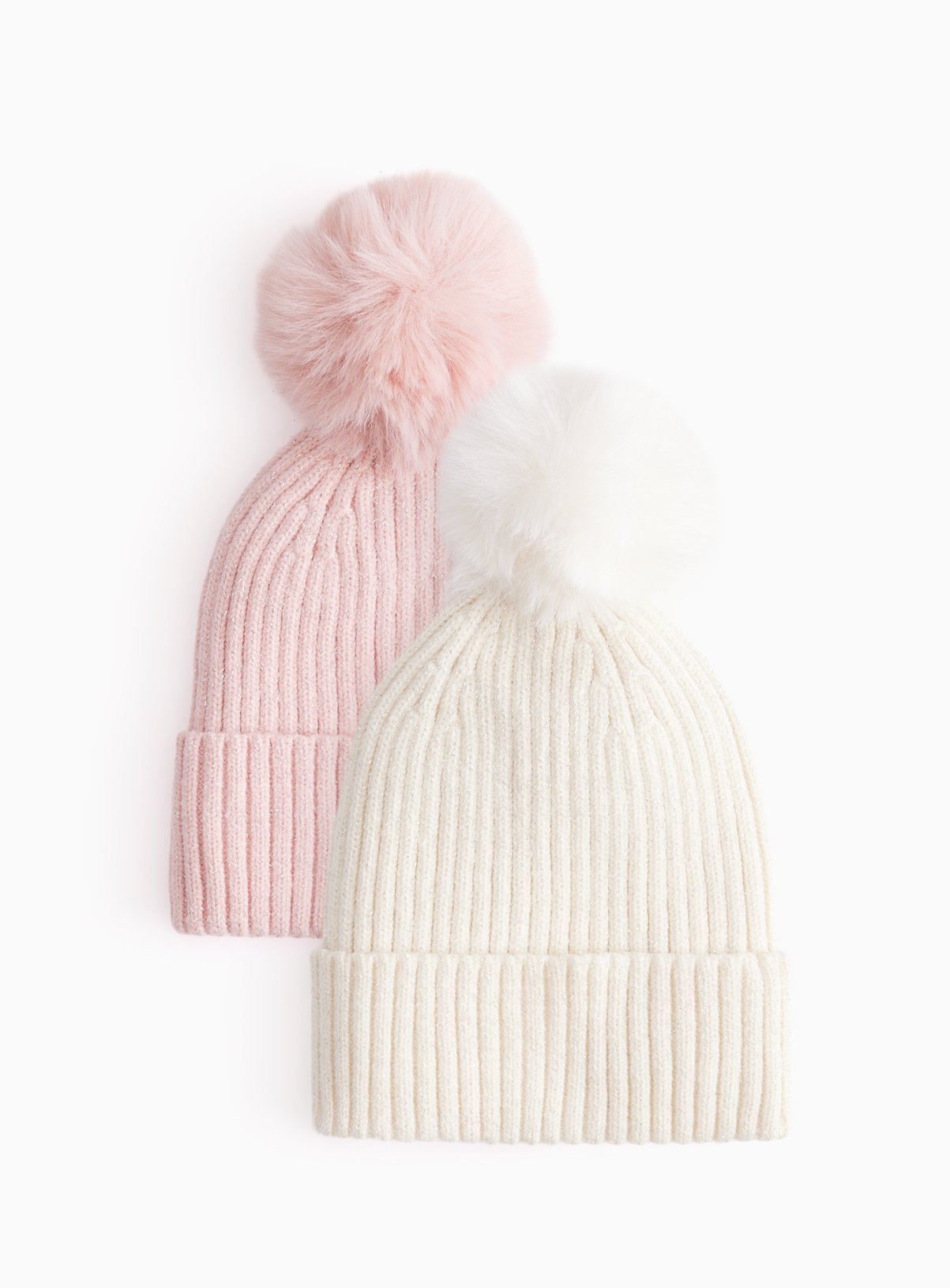 Pink and Cream Beanie 2 Pack 6-9 years - Image 1 thumbnail